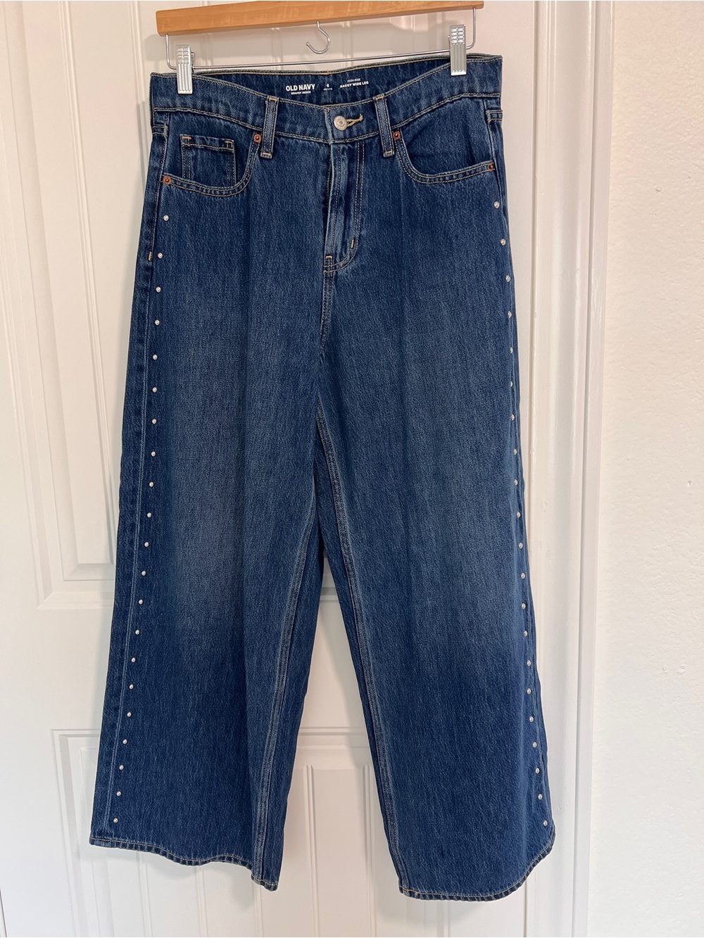 Old Navy Women's Dark Blue Wide-Leg Studded Jeans 6 Petite
